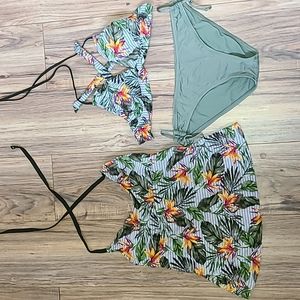 Mossimo women's swimsuit set 3pc large bottom medium bikini top medium tankink